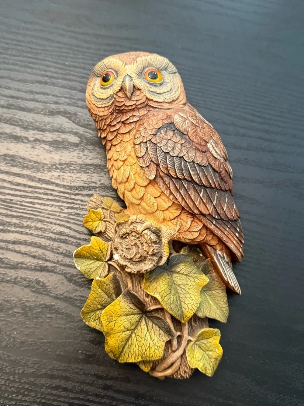 Owl Figurine Wall Plaque Decor, Brown Yellow Green, Animals Theme